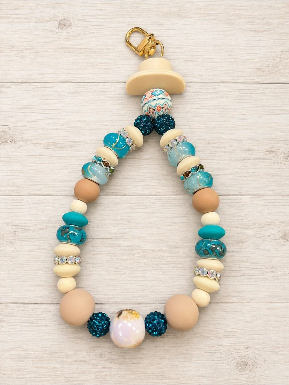 Western Turquoise and tan beaded cellphone wristlet